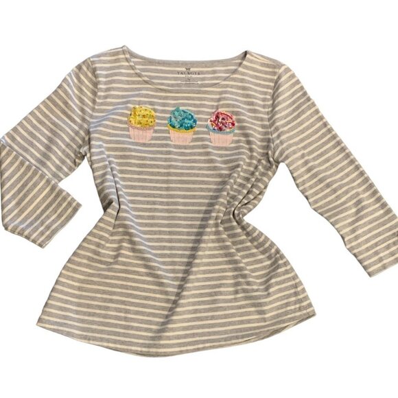 Talbots Sequin Cupcakes Striped Top Sz 2P Gray #96J - Picture 6 of 9